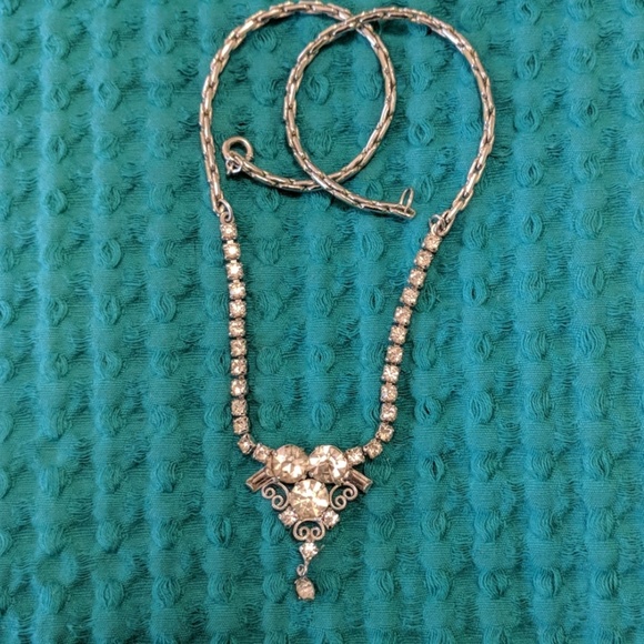Prom! Vintage Understated Rhinestone Necklace 80s - Picture 1 of 4